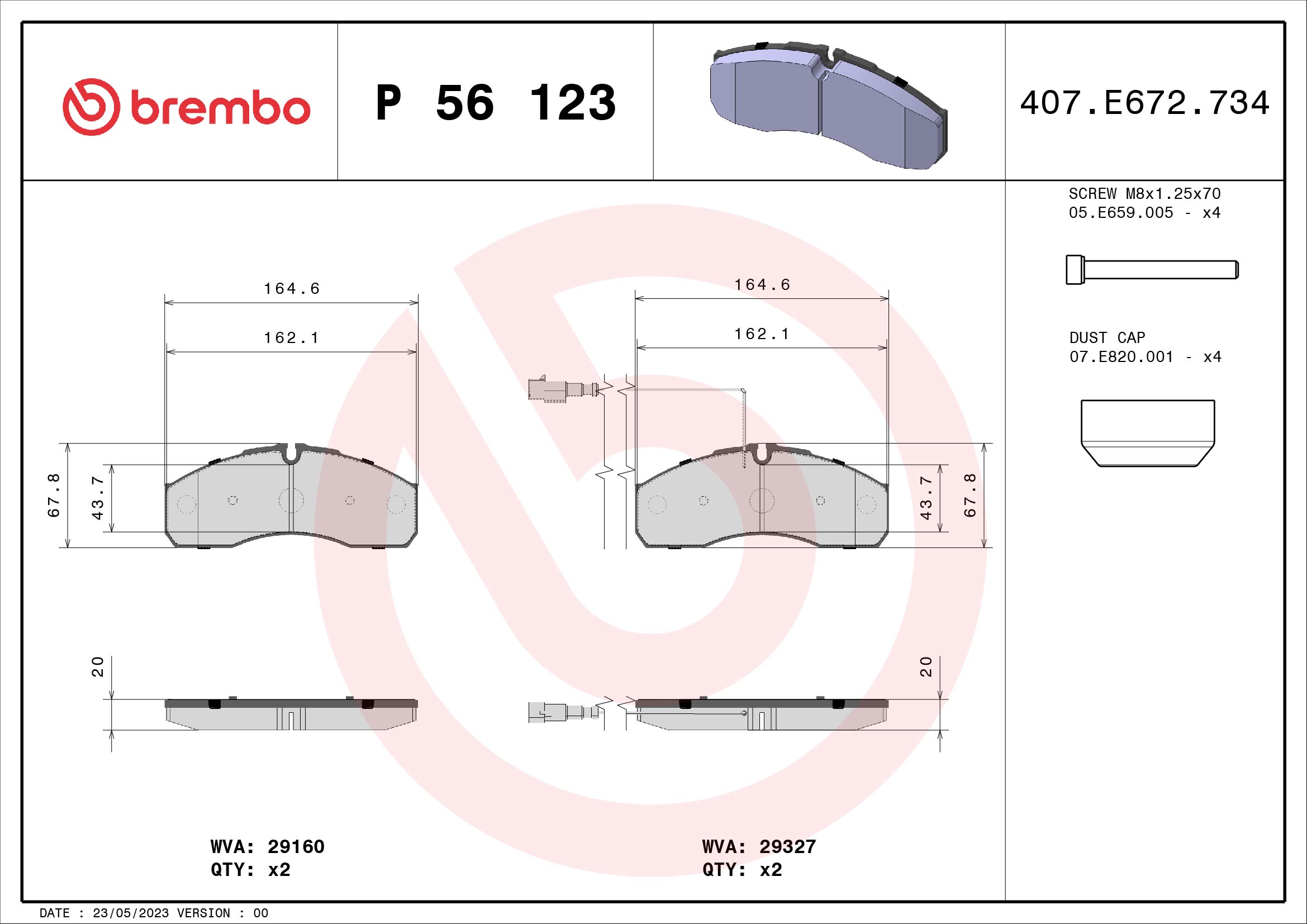 A.B.S. P 56 123 BREMBO Bremsbelagsatz, Scheibenbremse